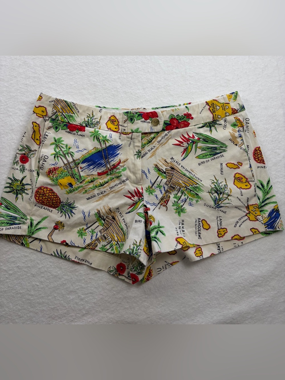 J. Crew Cream Tropical Island Print High-Rise Shorts‎